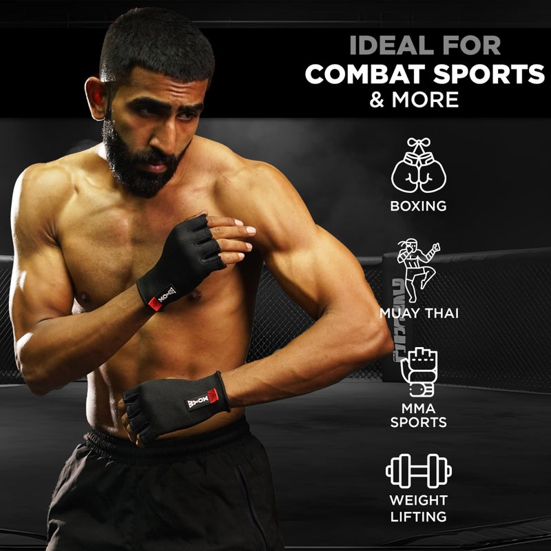 WYOX Boxing Hand Wraps Inner Gloves Men Women, Half Finger Under Mitts with Elasticated Bandages for Fist Protection, Ideal for Muay Thai, Kickboxing, MMA, and Martial Arts, Perfect for Training - Image 4